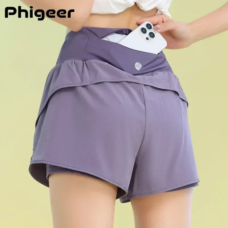 PHIGEER Lightweight Yoga Shorts with Pocket